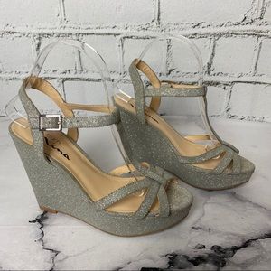 Touch of Nina platform wedge sparkly silver heels
